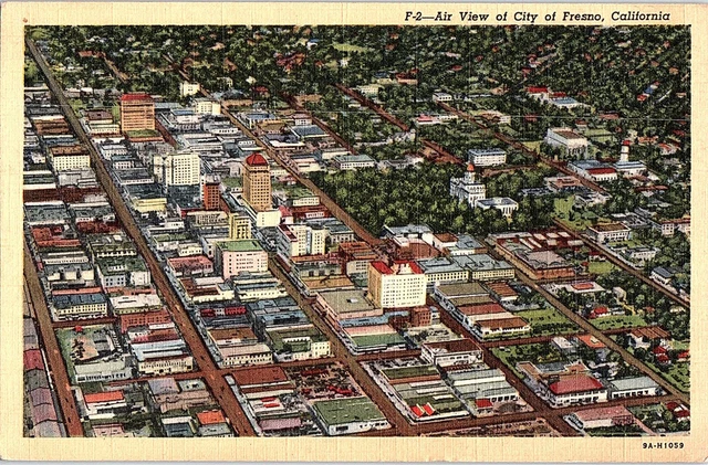 Postcard AERIAL VIEW SCENE Fresno California CA AI0588