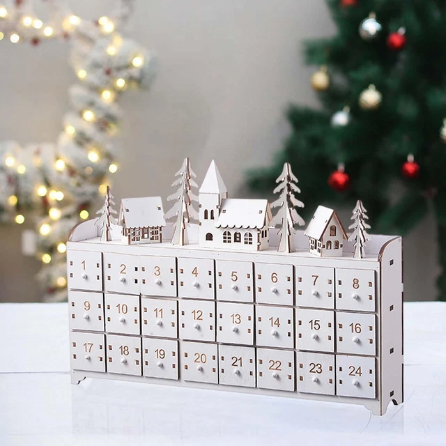 Calendrier De L'Avent Vide En Bois - 24 Tiroirs - Compte à Rebours Noël - 15,7" - Neuf