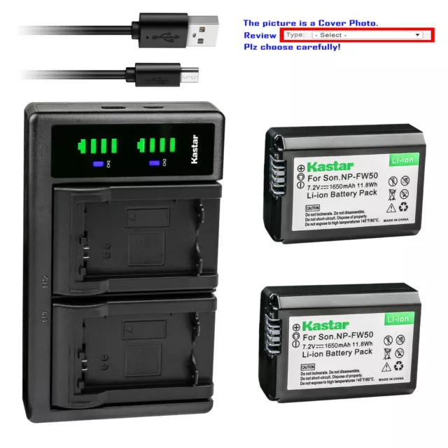 Kastar Battery LCD Dual Charger for Sony NP-FW50 & Sony ZV-E10 Mirrorless Camera