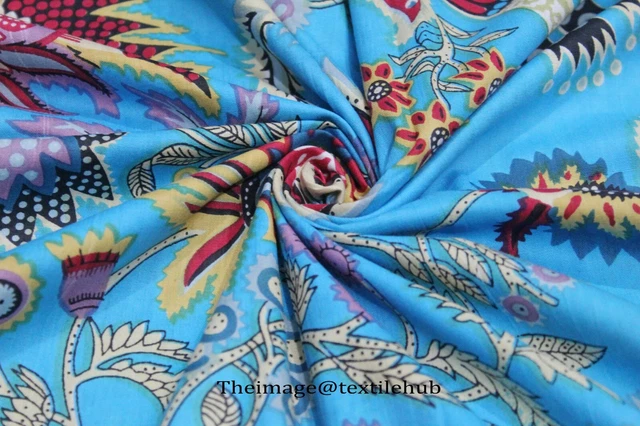 Neuf Coton Floral Main Bloc Imprimé Couture Indien Tissu Matière Artisanat 0.9m