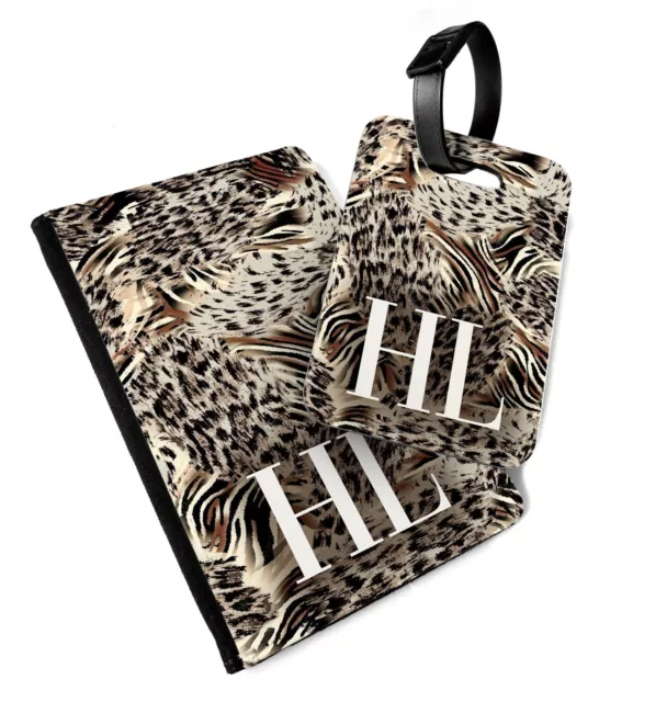 Custom Passport Cover & Luggage Tag - Animal Print - Initials Leopard Zebra Cute