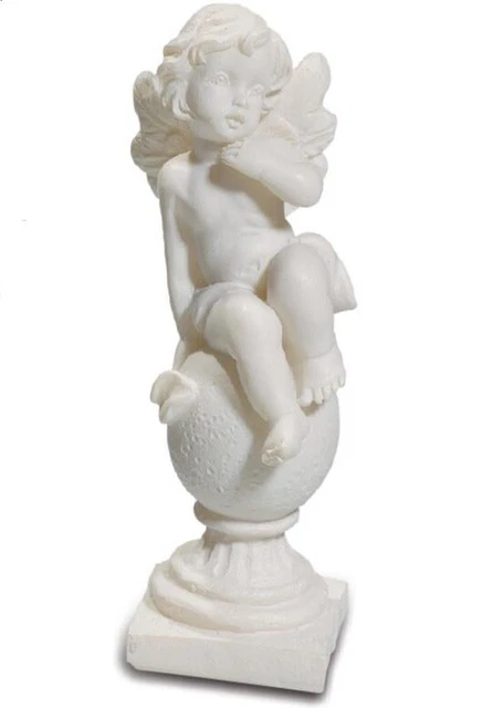 Statue Ange Sur Boule – 38 Cm, 7 Kg, Pierre Coulée Peinte Main Gris – Déco Jardin, Terrasse, Extérieur Résistant Aux Intempéries