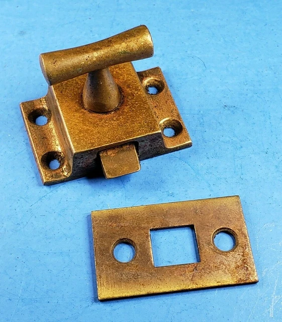 Vintage Small Cabinet Cupboard Latch Spring Knob Handle Cast Solid Brass