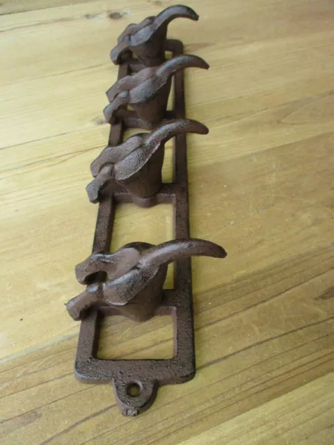 4 Cast Iron Dog Butt Tail Hooks Pet Leash Coat Hat Hook Rack Wall Mount Rustic