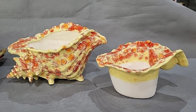 Atlantic Mold 2-Piece Conch Shell Planter A1414 & A1375 Vintage
