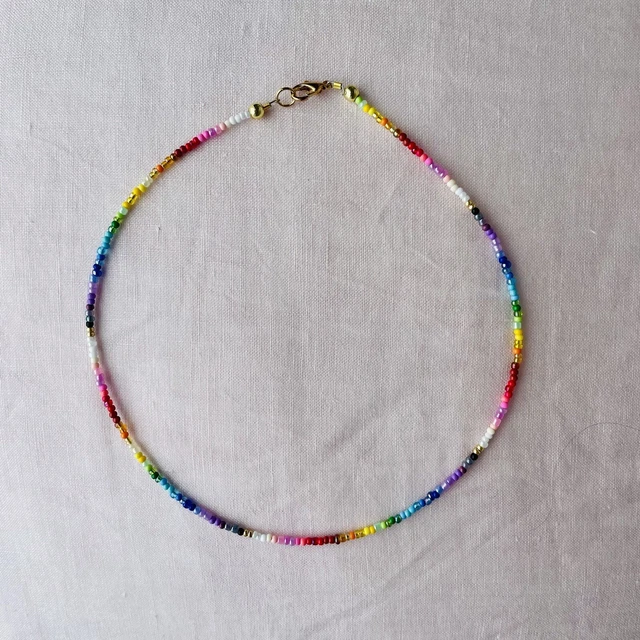 Rainbow glass seed bead necklace similar colours and style to Anni Lu Nuanua