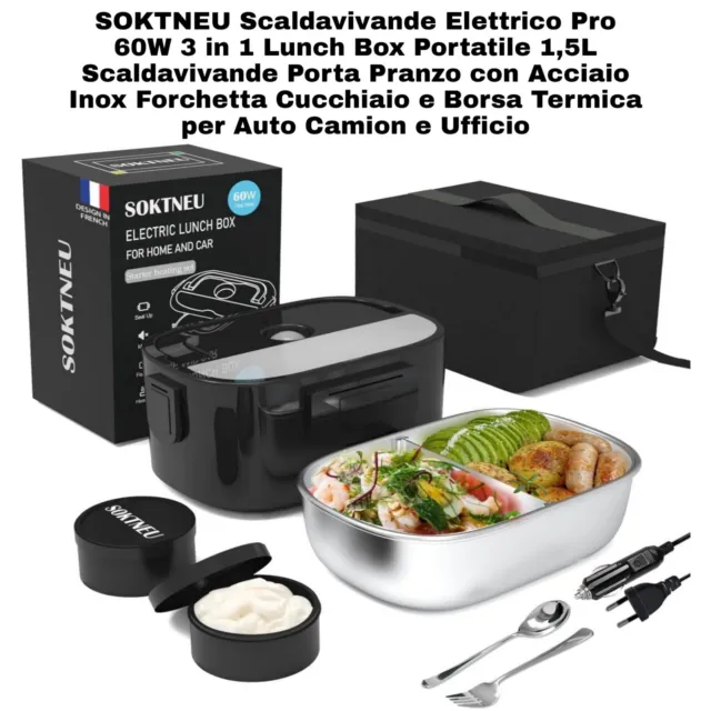 SCALDAVIVANDE ELETTRICO 60W Lunch Box Elettrica Contenitore Portavivande  1,5L L' EUR 42,99 - PicClick IT