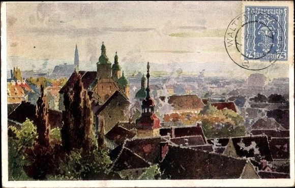 Künstler Ak Graz Steiermark, Blick auf die Stadt vom Schlossberg - 3676532