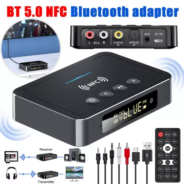 Bluetooth5.0 HIFI Stereo Sender Receiver Audio Transmitter Adapter Empfänger NFC