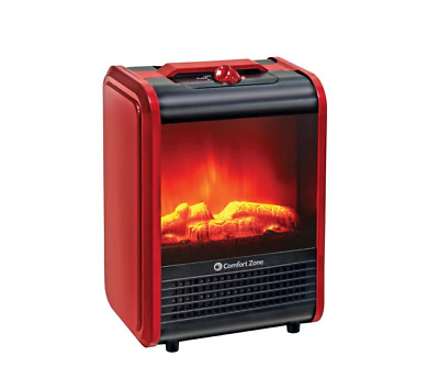 Comfort Zone 1200W Mini Portable Ceramic 3D Fireplace Electric Space Heater Red