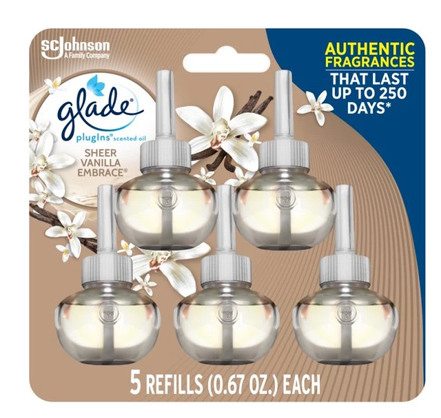 Glade PlugIns Scented Oil 5 Refills, Air Freshener, Sheer Vanilla Embrace, 5 x 1