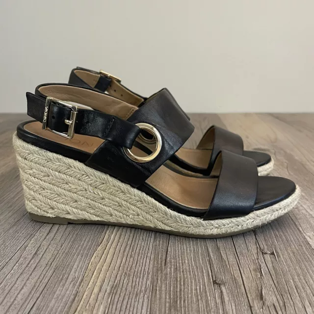 VIONIC ANNA BLACK espadrille wedges size 11 close toe scallop