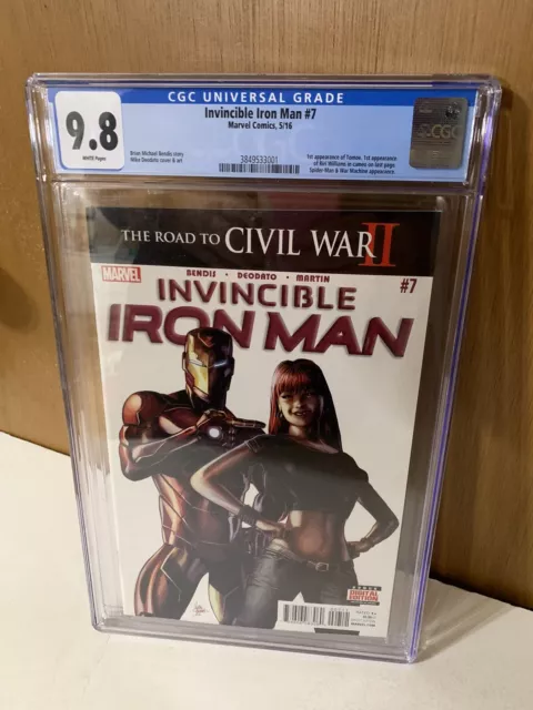 Invincible Iron Man 7 CGC 9.8 🔑1st Cameo RIRI WILLIAMS🔥1st TOMOE🔥2016 KEY