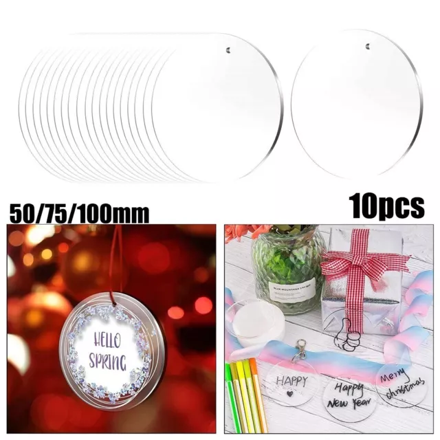 10 Pcs Acrylic Round Plate Bauble Blank Christmas Clear Craft DIY Disc Durable