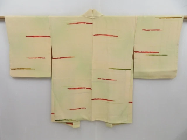 2820T07z570 Vintage Japanese Kimono Silk HAORI  Light yellow