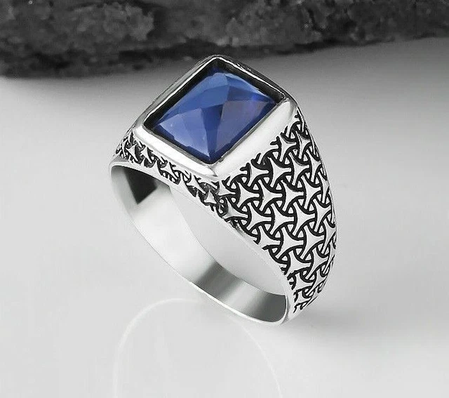 Bague saphir pour homme Bague pour homme faite à la main en argent sterling...