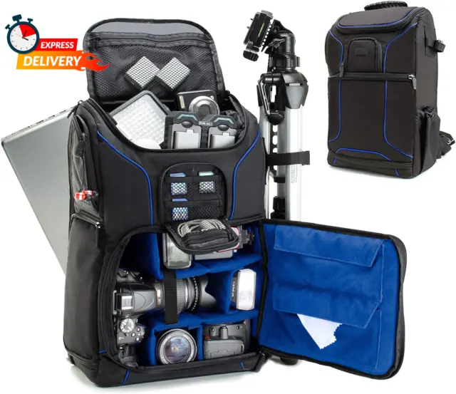 DSLR Camera Backpack Case - 15.6 Inch Laptop Compartment, Padded Custom Dividers