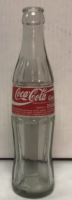 VERY RARE VINTAGE 1996 COCA COLA GLASS BOTTLE 250ml GREECE GREEK GREAT CONDITION