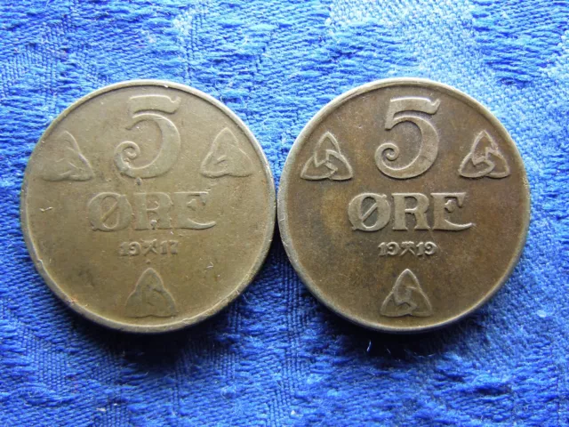 NORWAY 5 ORE 1917, 1919, KM368a IRON