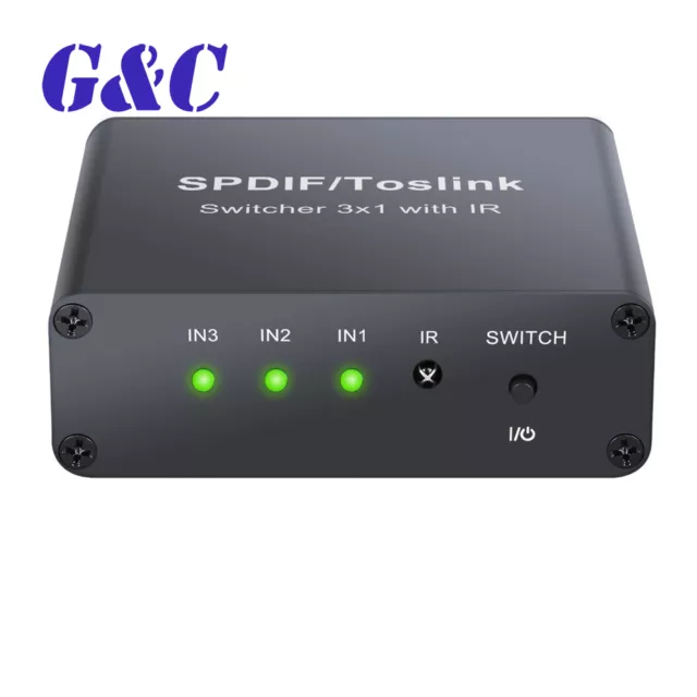 Digital Optical Audio Switcher 3x1 SPDIF Toslink Switch with IR Remote Control