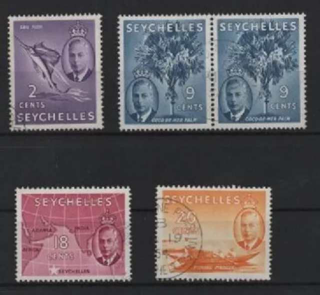 Seychelles  King George VI. 1952 1 pair and 3 single stamps used