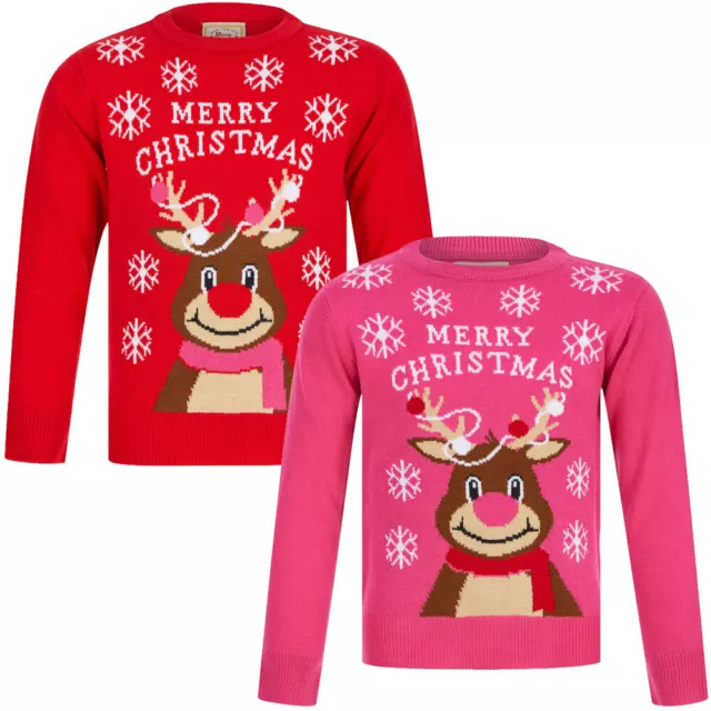 Kids Girls Christmas Jumper Reindeer Merry Xmas Sweater Pullover Novelty