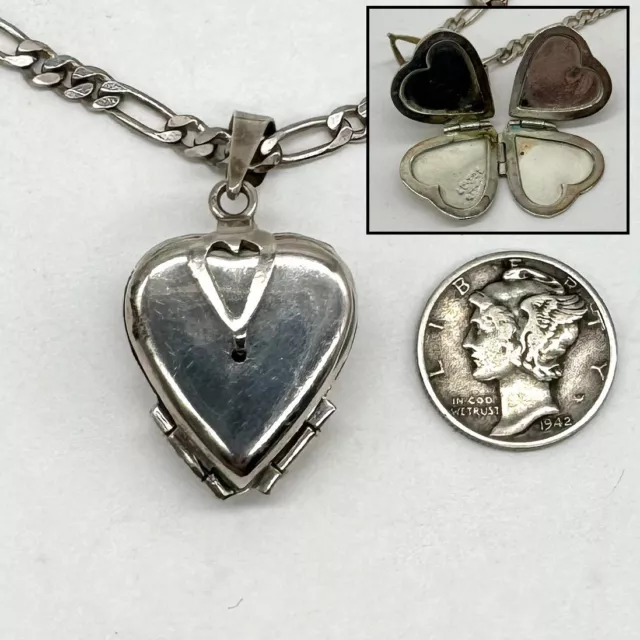 Vtg Sterling Silver 4-Picture Heart Locket--Expands & Collapses w/Chain