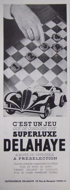 Publicité De Presse 1934 Delahaye C'est Un Jeu De Conduire Une Superluxe