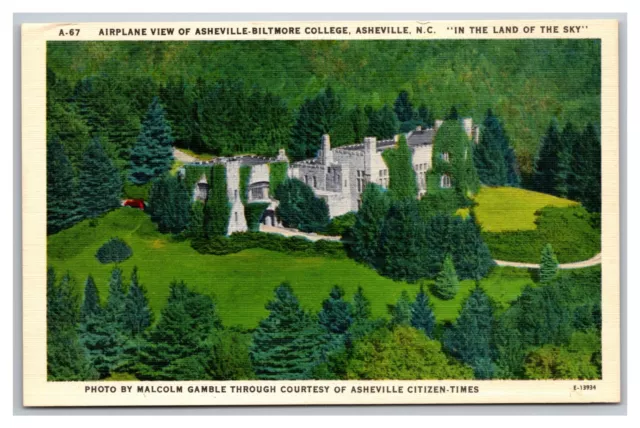 Aerial View Asheville Biltmore College Asheville NC Linen UNP Vintage Postcard