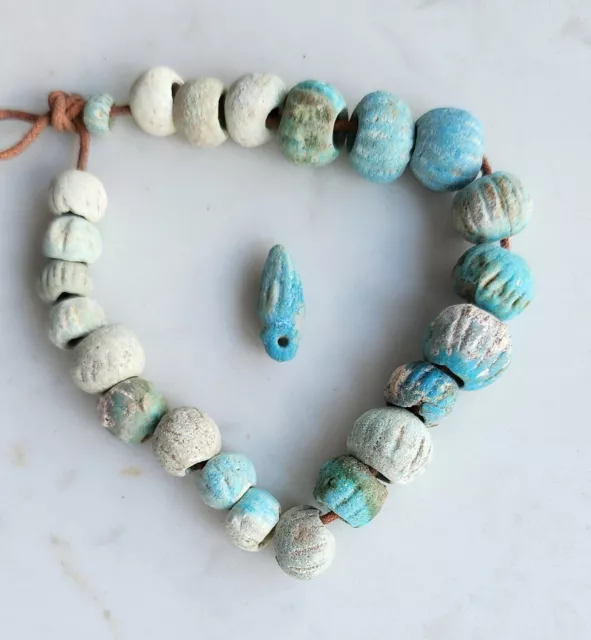 Rare Ancient Excavated Blue Faience Melon Beads