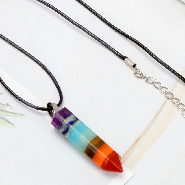 Natural Gemstone Necklace Chakra Stone Pendant Energy Healing Crystal with Chain 8