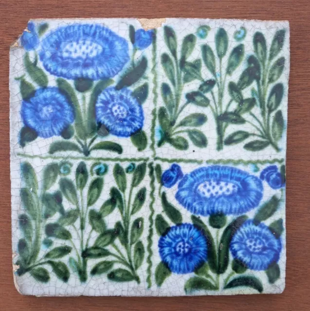 Antique Victorian tile William de Morgan Daisy