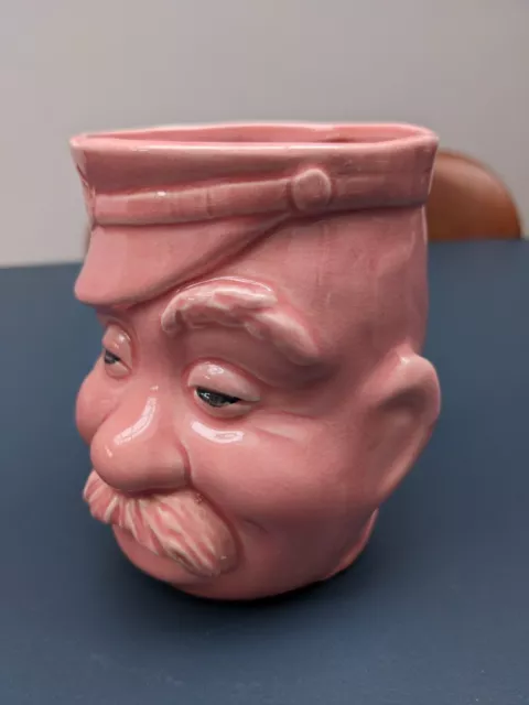 WW1 Bruce Bairnsfather Old Bill - Glazed Pink Coloured Head / Jug - no maker