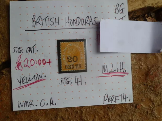 British Honduras Queen Vic 20C Yellow  Stamp M.l.h.  S.g 41