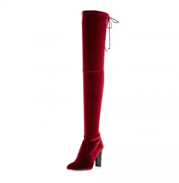 Stuart Weitzman Alllegs Velvet Over-the-Knee Boot, Suede, Scarlet Color, US 6.5B