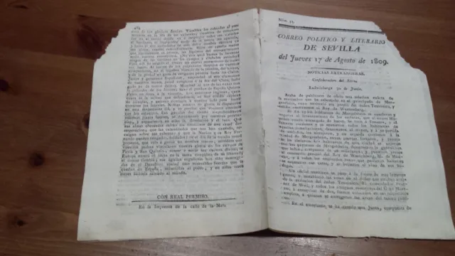 Núm 51 Correo Politico y Literario de Sevilla 1809 Lérida Mataró Córdoba Ocaña..