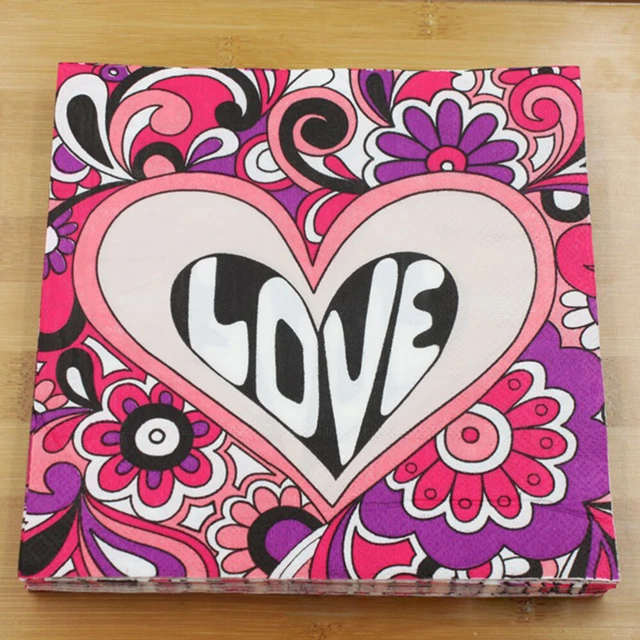 Paquete de 100 servilletas decorativas cena coloridas amor corazón servicio de papel desechable