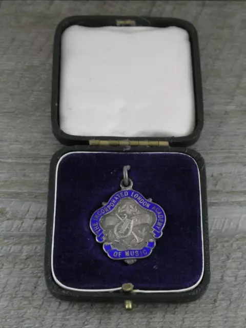 Antik Massiv Silber Emaille London Akademie Von Musik Medaille Uhrentasche C1927