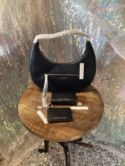 Marc Jacobs Black Leather Cresent Bag & Mathing Wallet & Card Cae AUTHENTIC NWT
