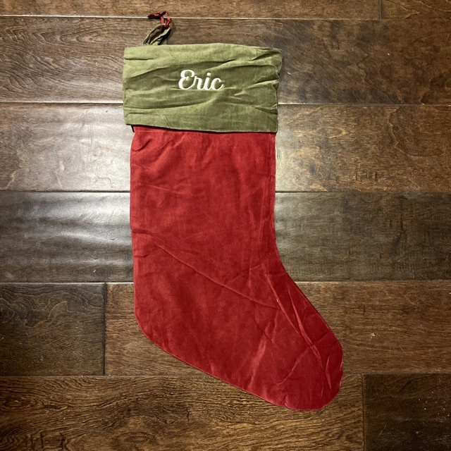 NEW POTTERY BARN Classic Medium Red Green Velvet Christmas Stocking