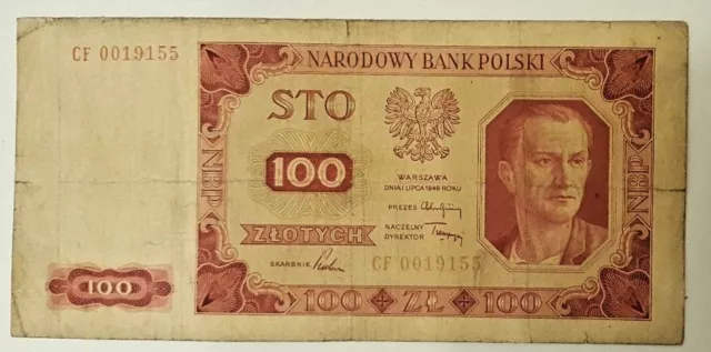 POLAND  100  Zlotych  1948    NBP      P-139  ( with frame )