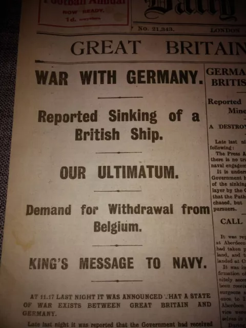 1914 Erster Weltkrieg Ausbruch Zeitung Vintage II Tägliche Nachrichten & Führer Retro Großartig 3