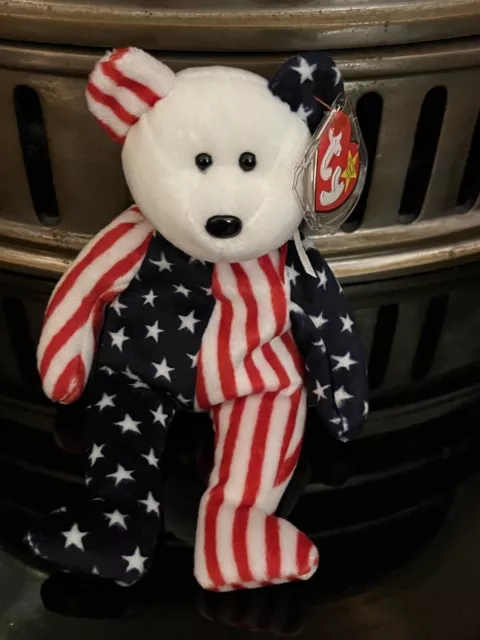 BNWT Tagged Retired Ty Beanie Baby Plush Spangle the USA Flag Bear Tagged NEW