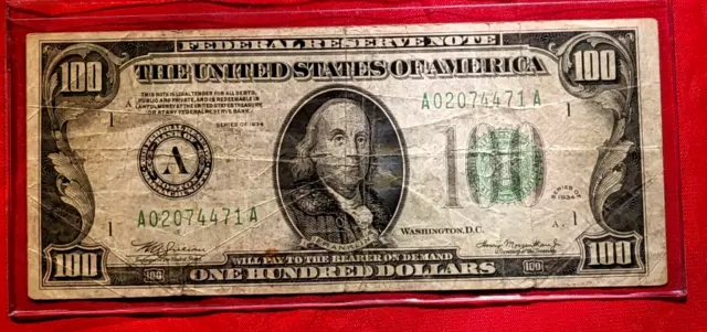 1934 $100 *Boston* Federal Reserve Note Light Green Seal..