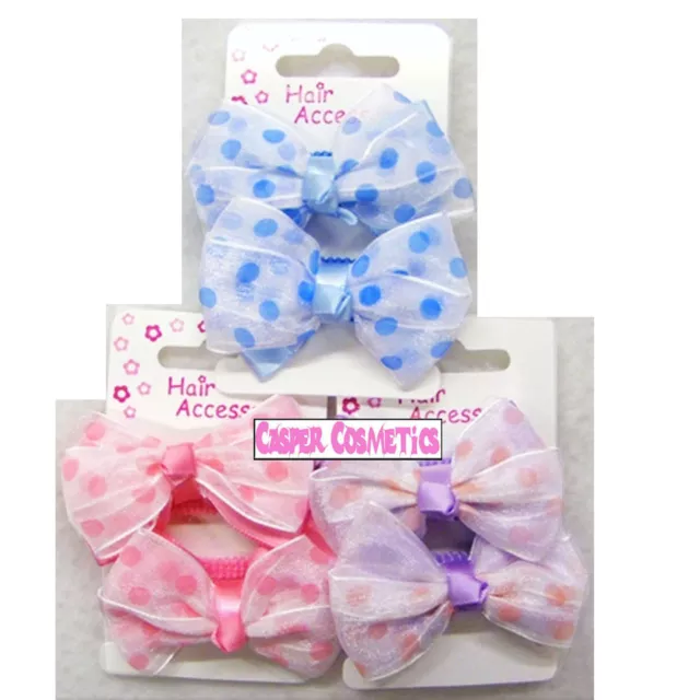 Set of Two Girls Polka Dot Organza & Satin Bow Hair Bands, Pink, Lilac or Blue