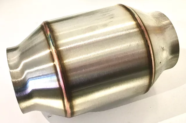 2.5" High Flow Cat Converter 100 Cell Metallic Core Stainless Steel Bullet Race