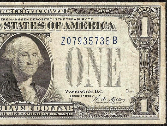 1928A $1 Dollar Experimental Z-B Silver Certificate Funnyback Note Paper Money