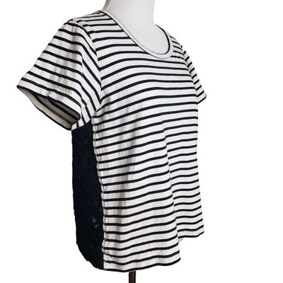 Sea New York Stripe Crochet Top Black White Pullover Womens Medium Stained