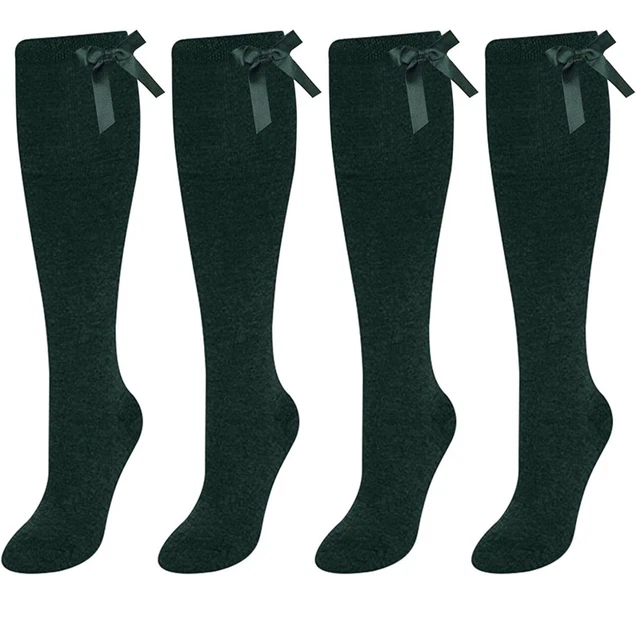 Calzini fiocco ricchi di ginocchio per bambina cotone 4 paia misto cotone verde UK 12,5-3,5