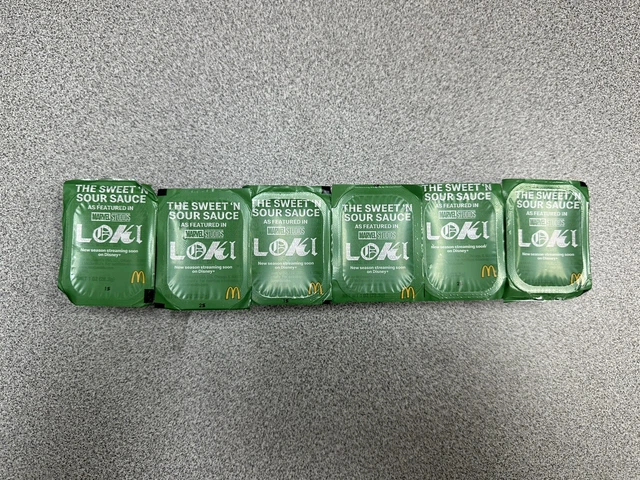 (6) MCDONALD’S X MARVEL LOKI The SWEET and SOUR SAUCE Packets SHIPS